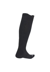 Mustat polvipituiset sukat joustavasta materiaalista. Varustettu poimu- ja sileäpintaisella varvasalueella sekä huomaamattomalla logolla jalkapohjassa.