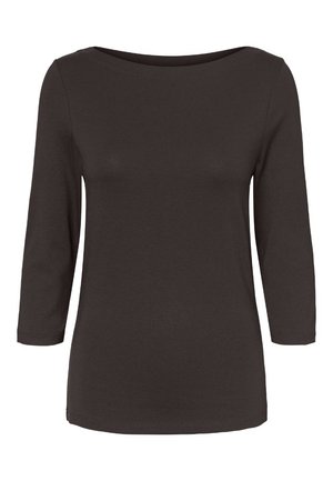 Naiste tumepruun pika varrukaga särk paadi-kaelusega ja keha järgiva lõikega.