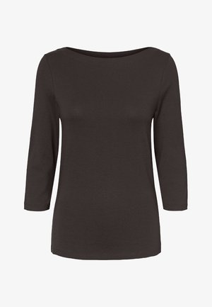 Naiste tumepruun pika varrukaga särk paadi-kaelusega ja keha järgiva lõikega.