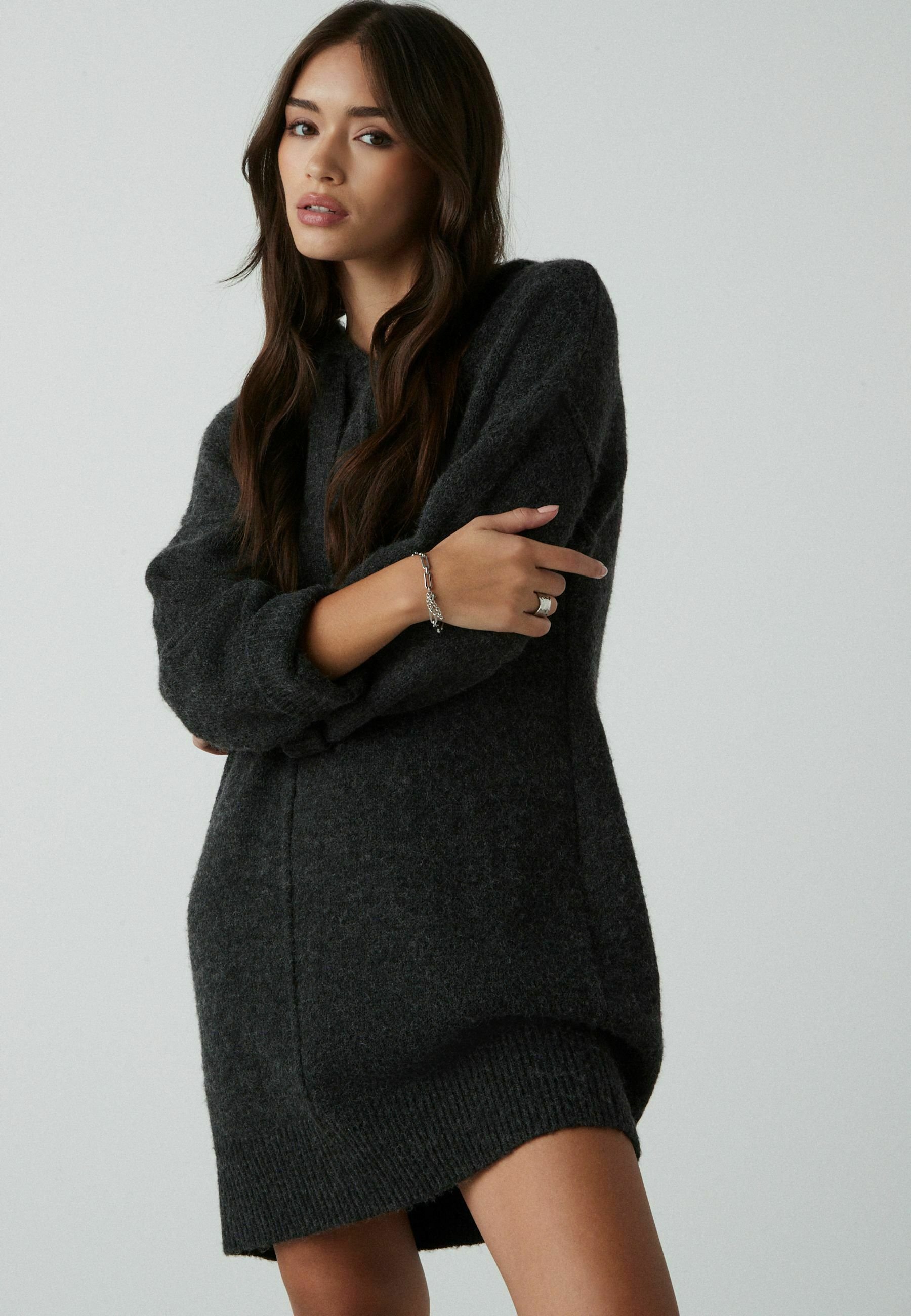 slim fit dress slacks Heather Grey V-Neck Relaxed Fit Sweater Dress  PinkBlush