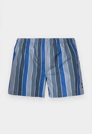 Shorts de bain avec une variété de rayures bleues dans des nuances de marine, ciel et gris. Fabriqués en matériau léger et à séchage rapide.