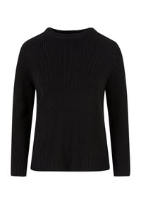 Czarny sweter z długim r�ękawem, o klasycznym kroju, z prążkowanym splotem i dopasowanymi mankietami oraz dołem.