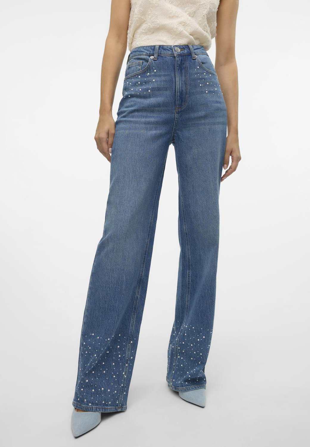 Vero Moda Tall VMTESSA PEARL Relaxed fit jeans medium blue