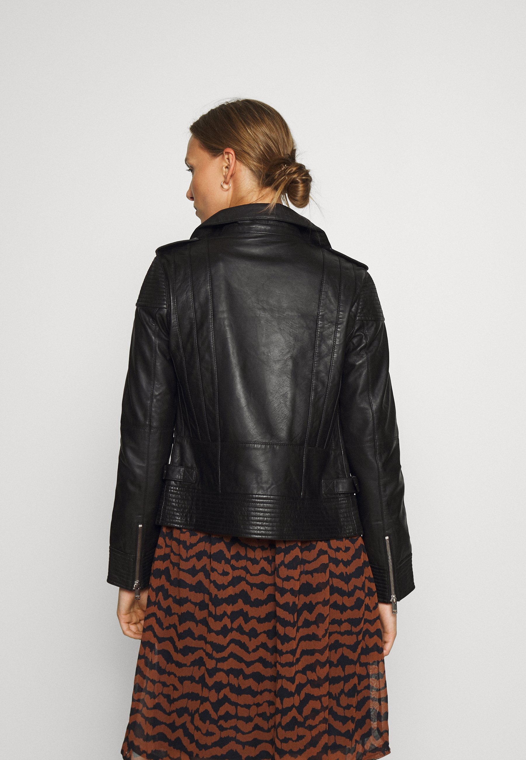 Rich & Royal BIKER JACKET WITH PIPING Leren jas black Rich & Royal BIKER JACKET WITH PIPING Leren jas black