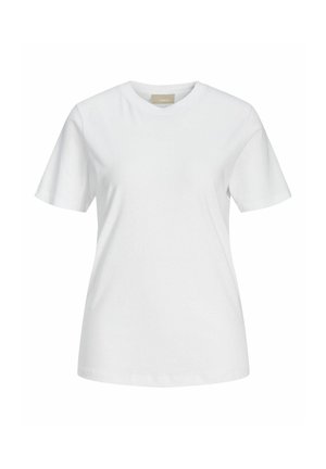 T-shirt blanc uni à manches courtes et col rond, présenté sur un fond blanc, avec une coupe régulière et sans motifs ni logos visibles.