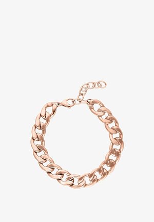 Armband aus Roségold mit dicken ovalen Gliedern und einem Karabinerverschluss, mit verstellbarer Verlängerungskette.