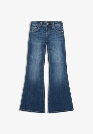 Bershka, LOW-RISE EMBROIDERED LOW FLARE DENIM JEANS - Jean flare - dark blue