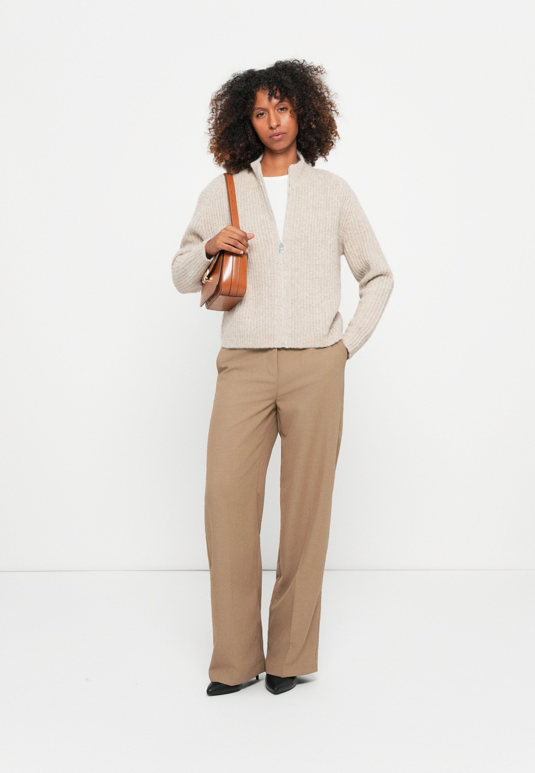TOM TAILOR DENIM HAIRY ZIP CARDIGAN - Cardigan - cosy beige