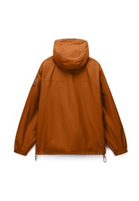 Ελαφρύ μπουφάν σε χρώμα σκουριάς, με κουκούλα, ελαστικά μανίκια και ρυθμιζόμενο στρίφωμα με κορδόνι. Διαθέτει στρογγυλό λογότυπο στην αριστερή μανσέτα.