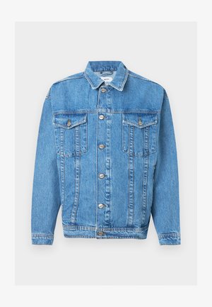 Heledad sinine teksajakk, millel on nööbiga sulgemine, kaks rinna taskut ja kraega kaelus. Omab õmblusdetailide ja lõdva istuvuse.