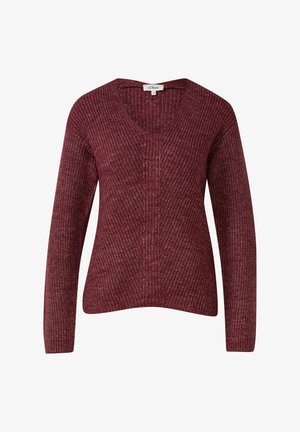 Burgundia kaelusest kootud V-kaelusega sviiter pika varrukaga ja sooniku tekstuuriga, suurus 36, bränd s.Oliver.
