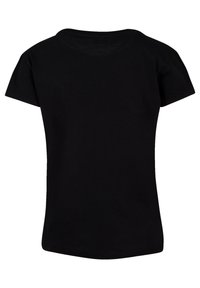 Black T-shirt made of cotton, short sleeves, round neckline, solid color, no patterns or embellishments, standard fit, smooth texture.