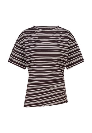 Zwart-wit horizontaal gestreept T-shirt met korte mouwen en een licht gerimpelde zijkant.