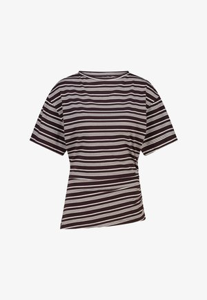 Schwarz-weiß gestreiftes T-Shirt mit kurzen Ärmeln und einem leicht gerafften Seitendetail.