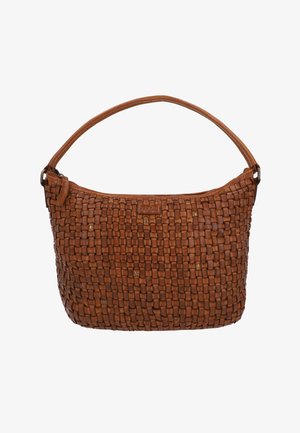 Pruunist punutud nahast käekott, millel on kaarjas käepide ja tõmblukk. Omab tekstureeritud pinda, kus on väikesed dekoratiivsed nööpide elemendid.