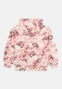 Hættetrøje med et all-over mønster af lyserøde og cremede katte. Blødt stof, elastiske manchetter og kant, med en forlomma og hætte.