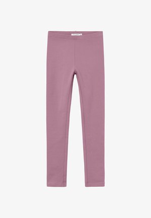 Lila Leggings aus weichem, dehnbarem Stoff. Mit einem glatten Bund und einerfigurnahen Passform, ohne sichtbare Muster oder Hardware.