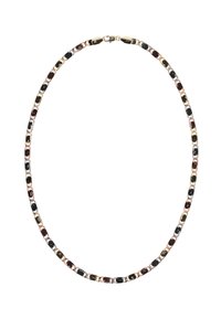 Guld-tone kæde med vekslende sorte, rosafarbede og sølv links med en glat finish. Sikret med en klassisk lås.