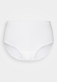 White cotton briefs with a full-coverage design, featuring smooth texture and no visible seams. Classic high-waisted shape.