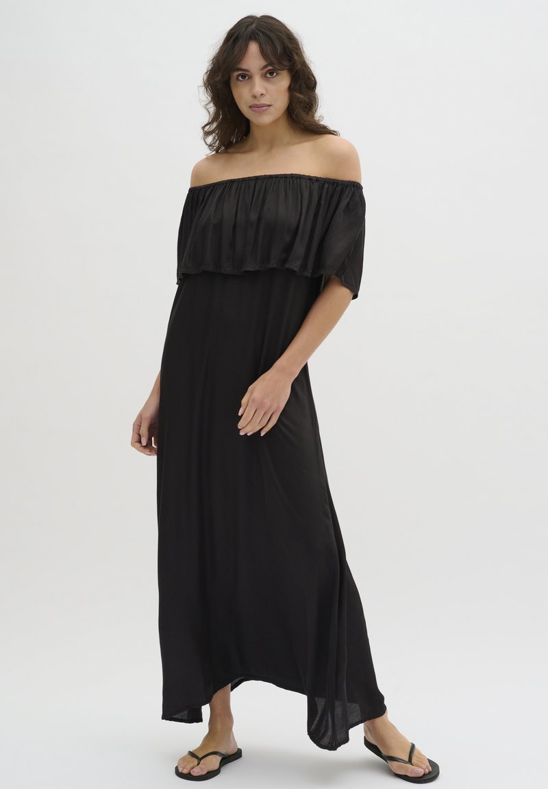 Robe Maxi Femme à Épaules Dénudées - Jupe à Niveaux Dentelle - Manches Flottantes - Coupe Ample Chic
