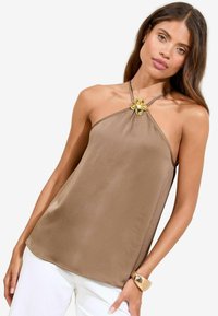 Lipsy REGULAR FIT - HALTER FLOWER TRIM  - Débardeur - mocha brown