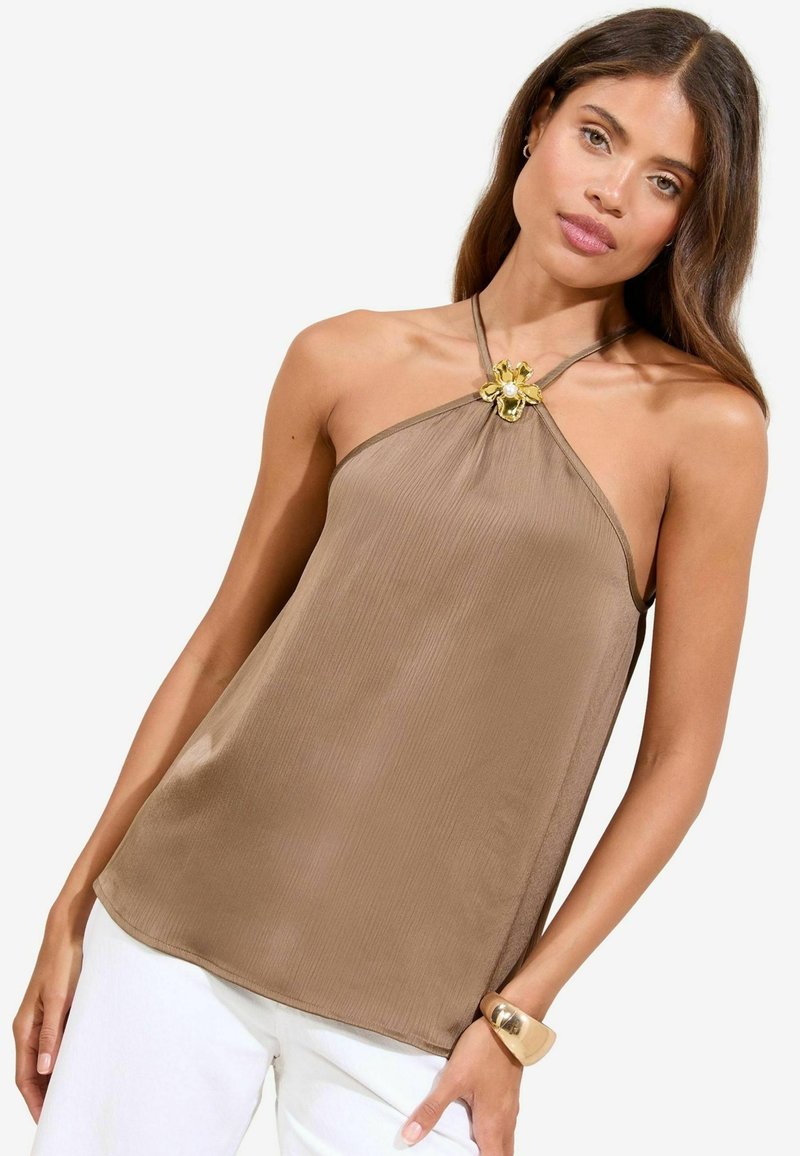 Lipsy REGULAR FIT - HALTER FLOWER TRIM  - Débardeur - mocha brown