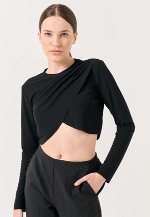 CREW NECK LONG SLEEVED CROP - Camicetta - black