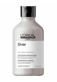 L'Oréal Professionnel Silber Shampoo-Flasche mit violetten Farbstoffen und Magnesium, neutralisierend und aufhellend für graues und weißes Haar, 300 ml.