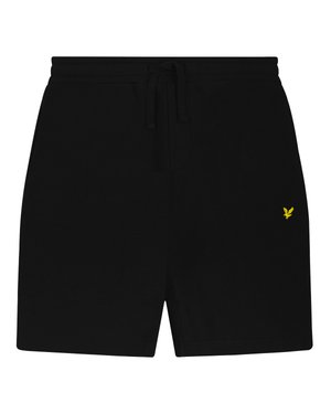 Črne priložnostne kratke hlače z elastičnim pasom na vrvico in majhnim rumenim pticnim logotipom na desnem kolku.