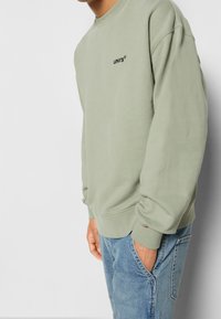 Světle zelená mikina s kulatým výstřihem a vyšitým logem Levi's. Měkký materiál s žebrovanými manžetami a lemem. Nosit s modrými džíny.