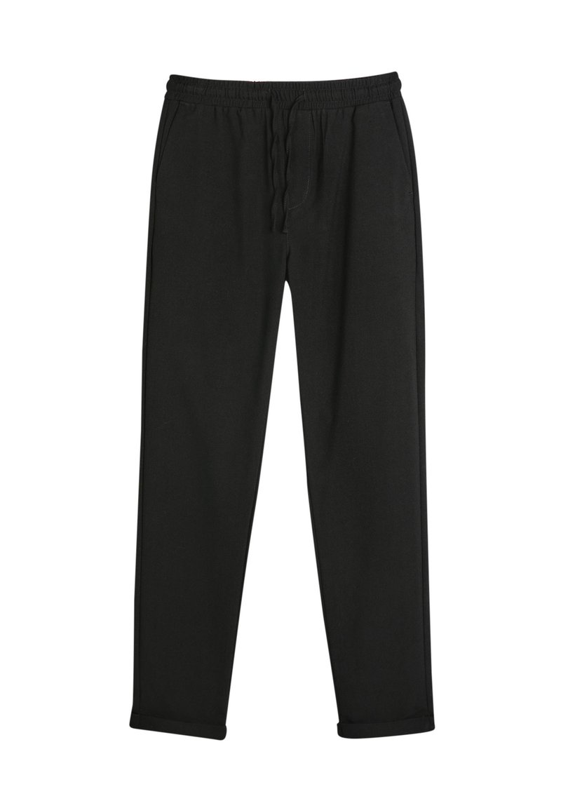 Schwarze Jogginghose aus weichem Stoff, mit einem elastischen Bund und Kordelzug, geraden Beinen und Bündchen am Saum.