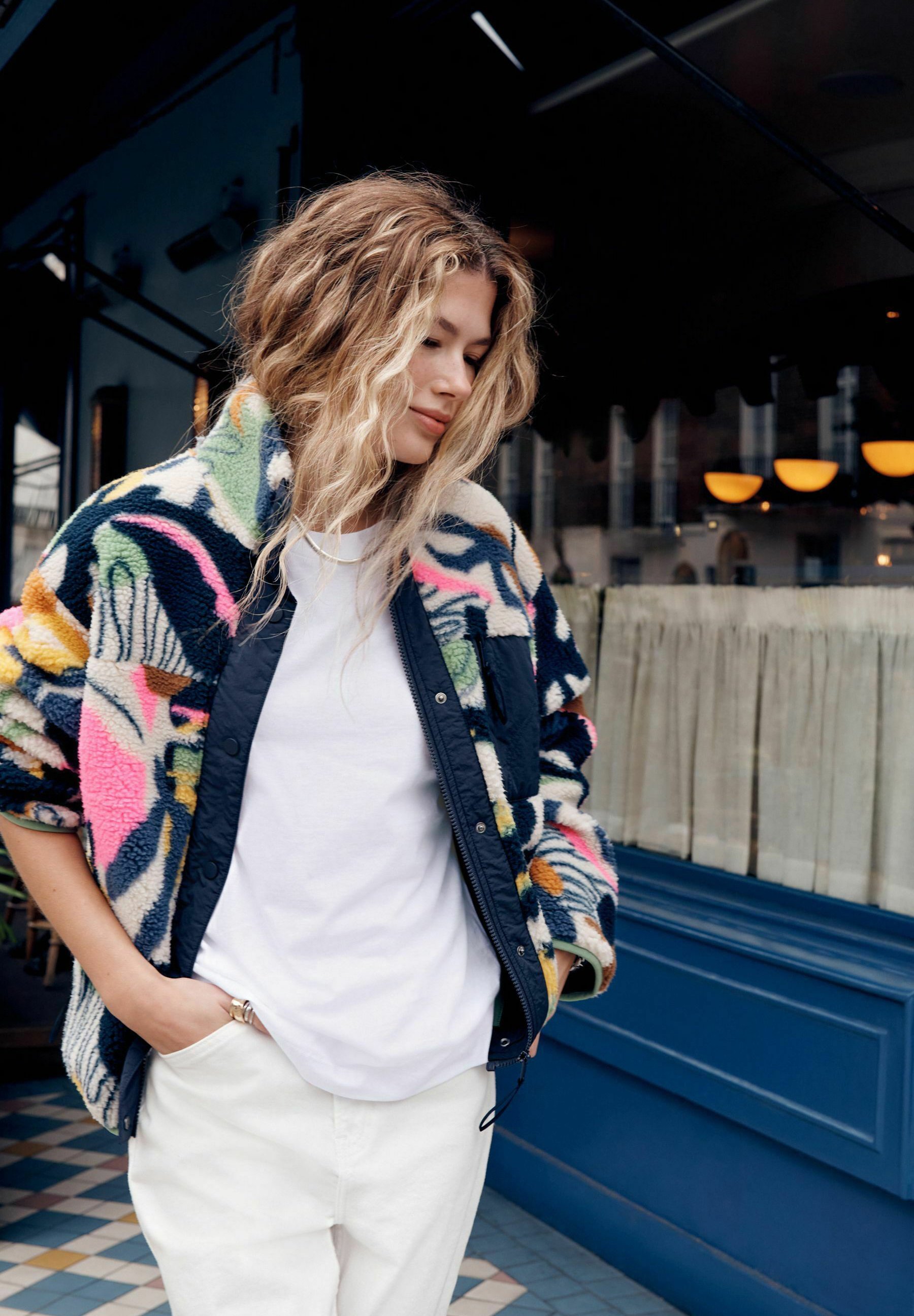 Next GRAPHIC FLORAL BUTTON THROUGH BORG - Fleece jacket - navy