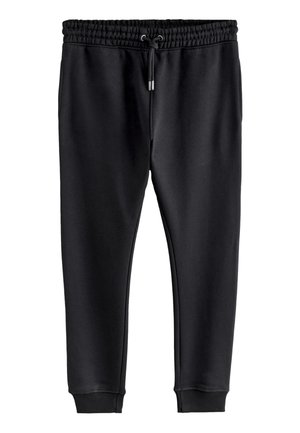 Schwarze Jogginghose aus weichem Stoff, mit elastischem Bund und Kordelzug sowie gerippten Bündchen am Knöchel.