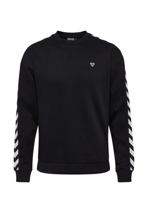 Felpa nera con maniche lunghe, texture a coste, scollo rotondo e strisce a zigzag bianche lungo le maniche. Piccolo logo sul petto.