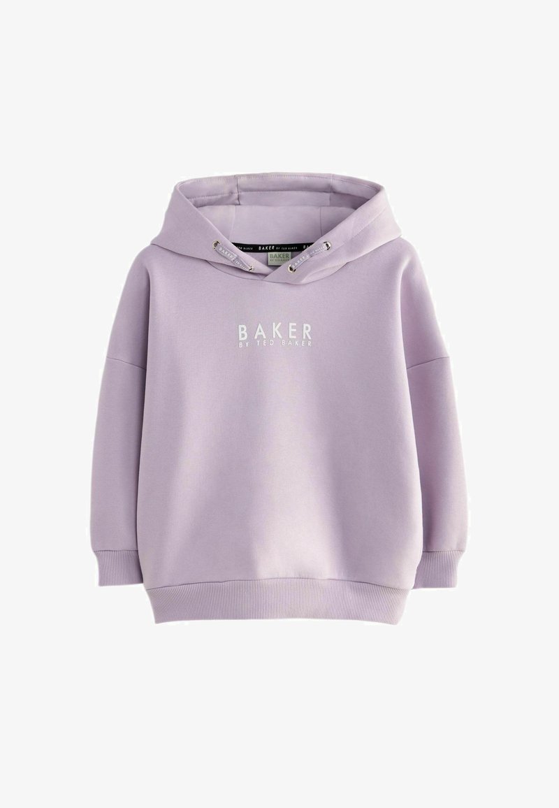 Lavandų spalvos gobtuvė su priekine kengūrinė kišene, raišteliu ir pūkuota apačia. Krūtinėje yra balti užrašai "BAKER BY TED BAKER". Minkšta medžiaga.