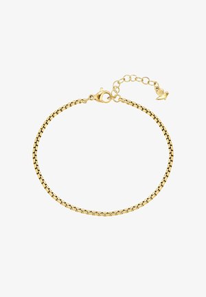 Zarter goldener Kettenarmband mit einer Boxglied-Struktur, Karabinerverschluss, verstellbarer Verlängerungskette und kleinem Schmetterlingsanhänger.
