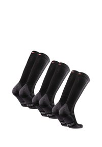 Svarta knästrumpor i ett ventilerande material, med förstärkta hälar och tår, samt en elastisk kant högst upp för bra passform.