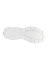 Weißer Gummisohlen mit strukturiertem Oberflächen, die mehrere Profilmuster und Rillen für Grip und Flexibilität aufweisen.