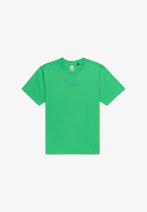 T-shirt verde in cotone con collo rotondo, maniche corte e logo "Element" stampato in una tonalità più chiara sul davanti.