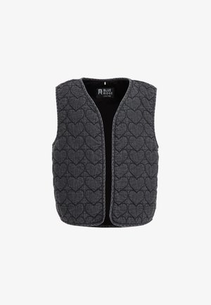 Ciemnoszara pikowana bezrękawnik z przeszyciami w kształcie serc i otwartym frontem, oznaczona jako Blue Ridge 134/140.