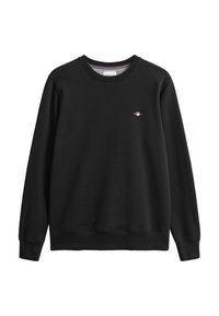 Schwarzer Sweatshirt aus Baumwollmischung mit Rundhalsausschnitt, langen Ärmeln und kleinem gesticktem Logo auf der Brust. Gerippte Bündchen und Saum.