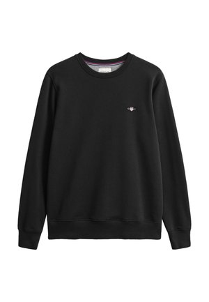 Sweat-shirt noir en mélange de coton, avec un col rond, des manches longues, et un petit logo brodé sur la poitrine. Poignets et ourlet côtelés.