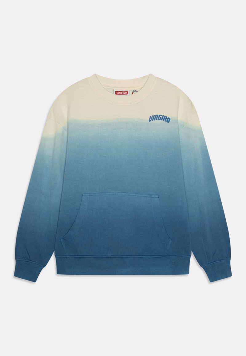 Light blue to dark blue gradient sweatshirt, cotton material, crew neck, long sleeves, front pocket, Vingino logo in blue on chest.