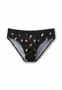 Slip in cotone nero con un motivo colorato di cocktail e bevande. Include una morbida fascia elastica in vita e un interno foderato.