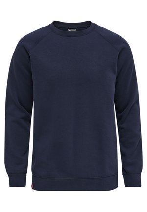 Felpa blu navy con maniche raglan, realizzata in tessuto morbido. Presenta un collo a giro, polsini a costine e una piccola etichetta del logo all'orlo.