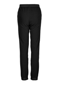 Zwarte trainingsbroek met een gestructureerde afwerking, elastische tailleband en taps toelopende boorden. Ontworpen voor comfort en flexibiliteit in sportkleding.