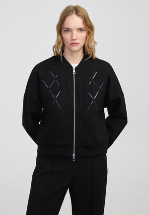 EMBROIDERED - Sweater met rits - black