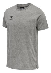 Grå kortärmad t-shirt i bomullblandning. Har rundad hals, liten logo på bröstet och sprund på sidorna av fållen för extra detaljer.