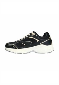 Zwarte sneakers van mesh en synthetische materialen. Off-white veters, gewatteerde zool en opvallende ontwerpaccenten. Afrondende neus en geprofileerde panelen.