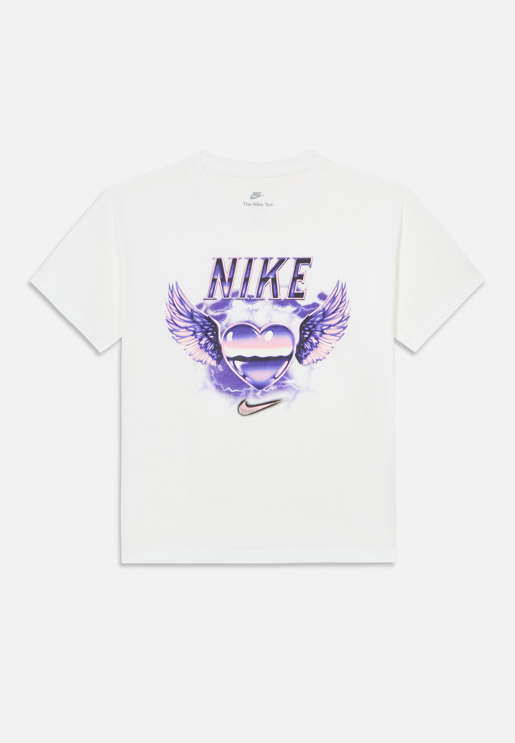 white nike shirt with purple swoosh